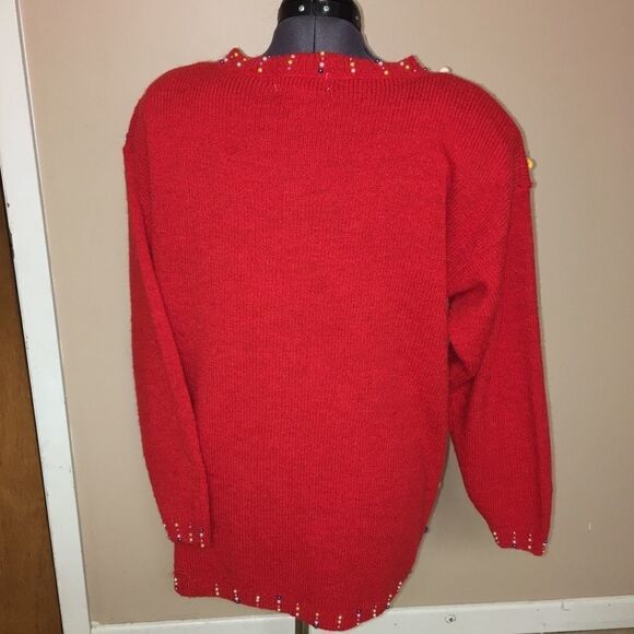 Vintage 80's Carducci Red Pom Cardigan Size Med - Picture 4 of 6